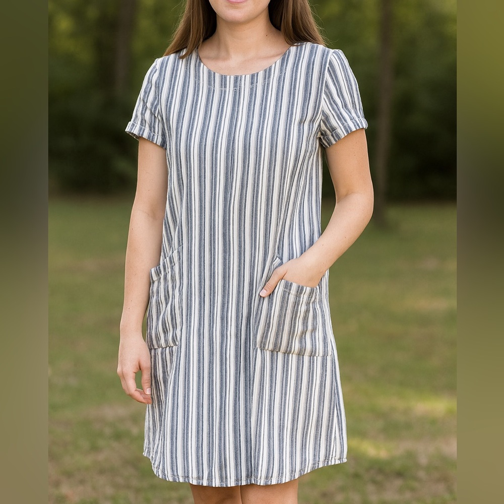 Final Touch | Blue and White Striped Linen Dress | Size S